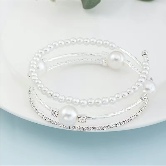 Silver Pearl & Rhinestone Bangle - Picture 4 of 4